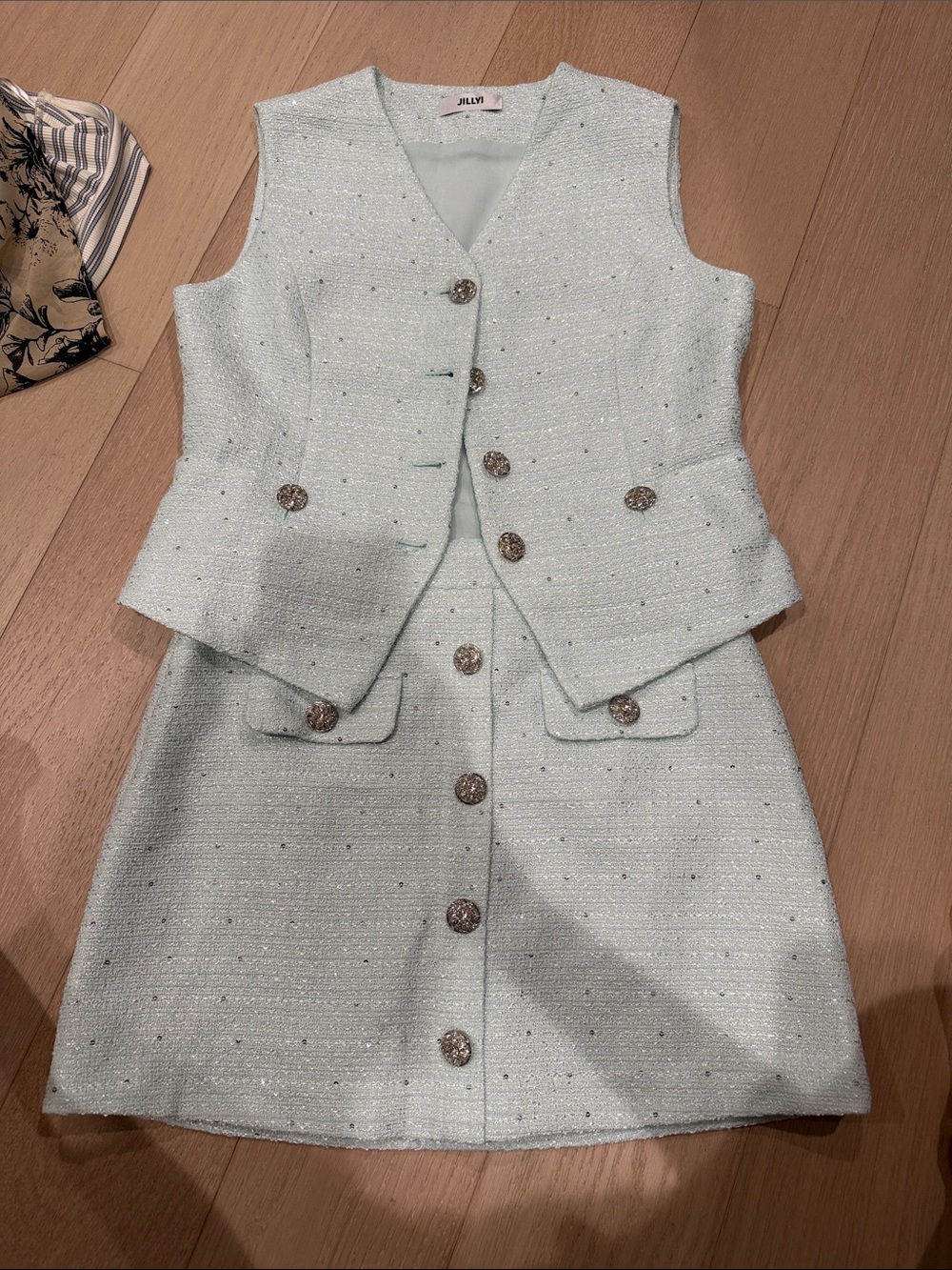Jellyy Mint Tweed Dress & Vest Set